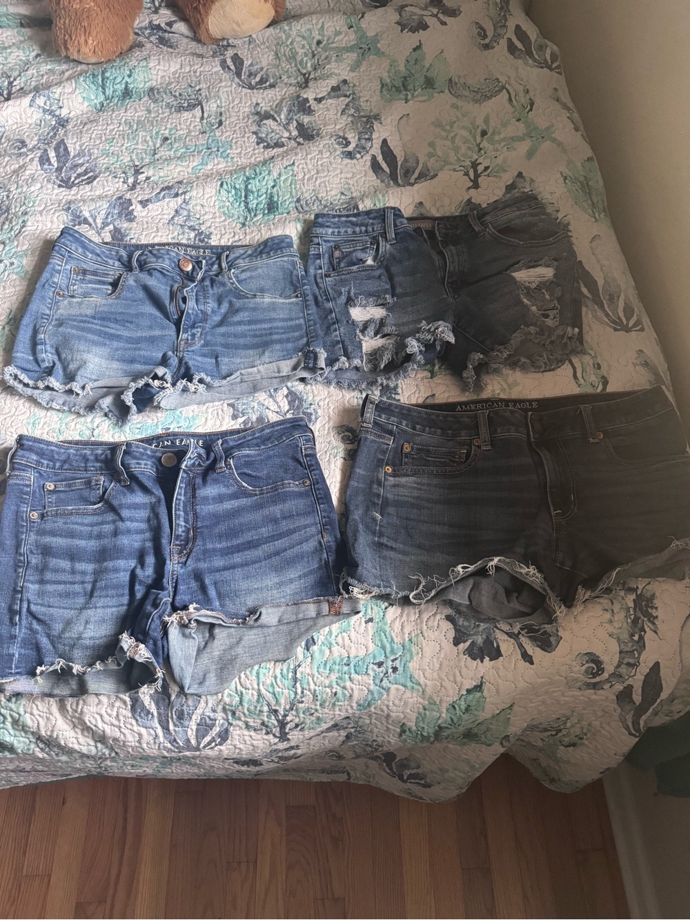 American Eagle Outfitters Distressed Denim Shorts Trio in Light and Dark Blue